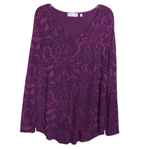 NEW - HABITAT - Style# 32415 Burgundy Knit Brocade Scoop Neck Long Sleeve Top XS